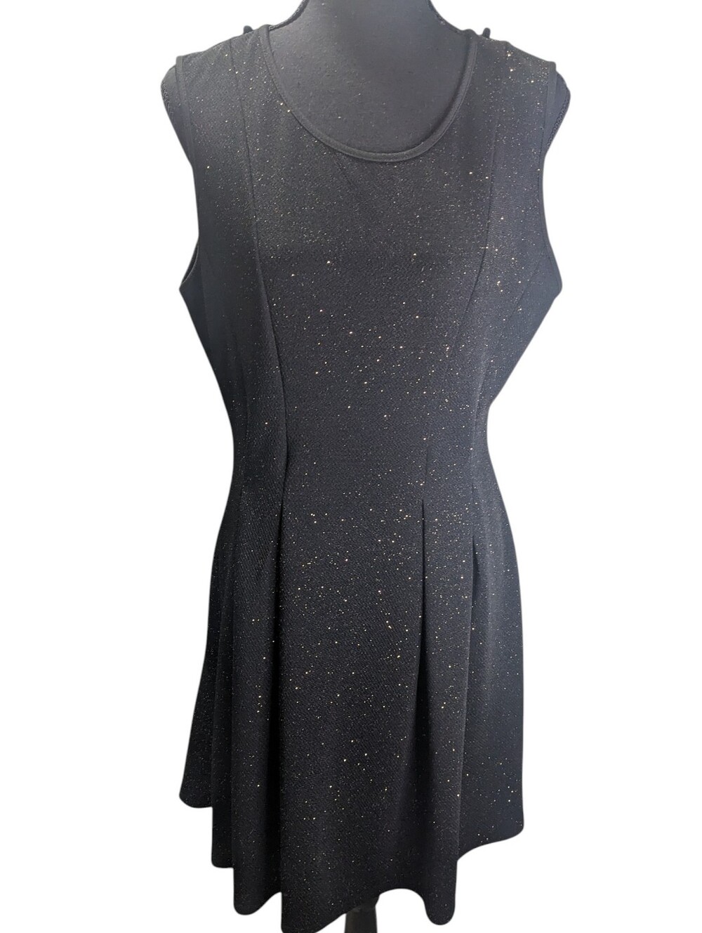 IMPRESS! Black Glitter A-Line Midi Skater Fit And Flare Dress Size XL Flaw